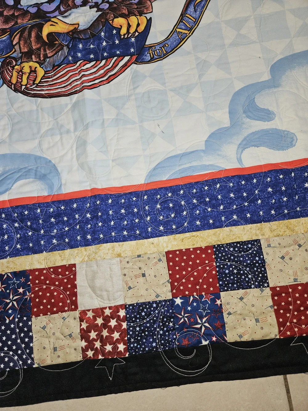 Handmade Patriotic Eagle Quilted Throw Blanket - Blue, Red, White